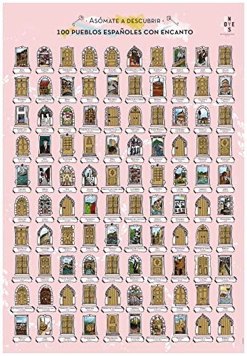 ENJOYERS - Lamina para Rascar 100 Pueblos de España con Encanto. Lamina Rascable Decorativa 65x45 cm. Mapa Poster para Pared Ilustrado a Mano. Lamina Viajes Regalo. Solo Lamina sin Marco.