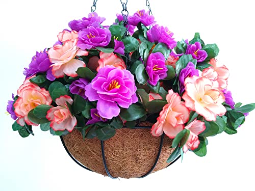 Home Wedding Porch Decoration Chain Hanging Basket Flowers Silk Azalea With Artificial Grass (12 Inch) #TOP1