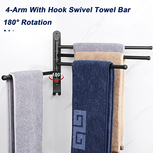 Foto de NearMoon Toallero giratorio, barra de toalla gruesa de acero inoxidable SUS304 de 4 brazos, toallero montado en la pared con gancho, colgador de toallas giratorio a prueba de óxido para baño, cocina (imagen 4)