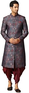 kisah Men's Sherwani Dhoti Set, Indo-Western Multi Jacquard, Woven Design Regular Fit Mandarin Collar Long Sleeves-picture-33