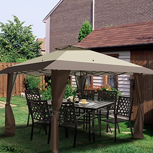 Slowsnail 13X13 Pop Up Canopy Tent, Upgraded Durable Outdoor Instant Sun Shade Canopy, Brown - Bonus 8 Stakes, 4 Guylines, 1 Roller Bag #TOP5