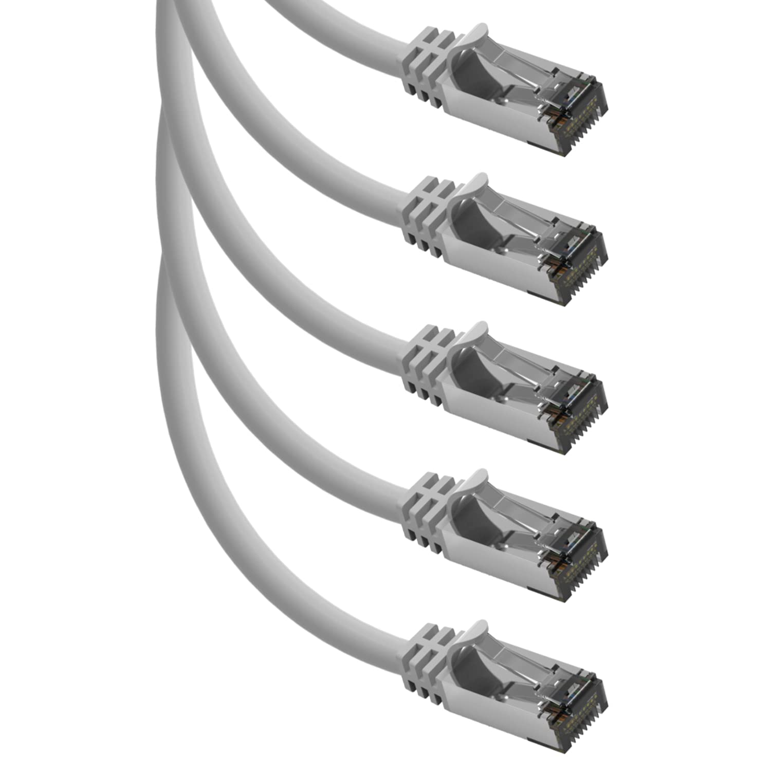 Beszin [50 Micron Gold Plated 5Ft Cat.8 S/FTP Shielded Ethernet Network Cable Gray 26AWG- 5 Pack