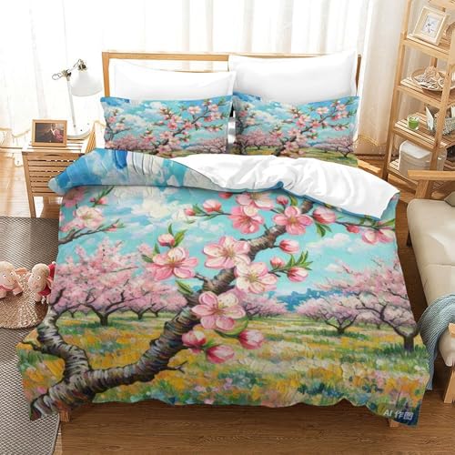 Housse de couette fleur de pêche 3D 140x200 microfibre pour lit enfant
