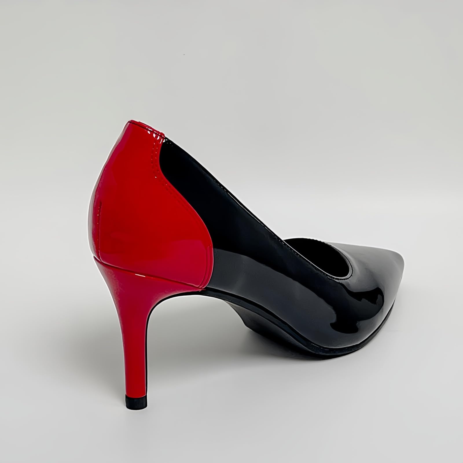 Damskie szpilki ze szpiczastym noskiem, patchworkowe, patentowe, wsuwane czółenka z klamrą i paskiem, buty robocze na wiosnę, lato, 8 cm, Czarny korpus buta, 40 EU