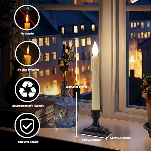 Image of 6 Pcs Sensor Dawn to Dusk Window Candles, Flickering Battery Candles for Windows, Ultra Bright Fake Candle Lights with Black Holders, Led Candlesticks for Xmas Home Decor, White Light