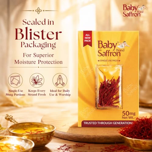 Image of Baby Brand Saffron Original Mongra Kesar /Keshar | Grade1 ISO3632 Tested | Rich Colour & Aroma | For Pooja Tilak, Pregnant Women, Kids, Food, PMS, Skin & Health | 50mg Each(Single-Use Pack) x 10 Pack