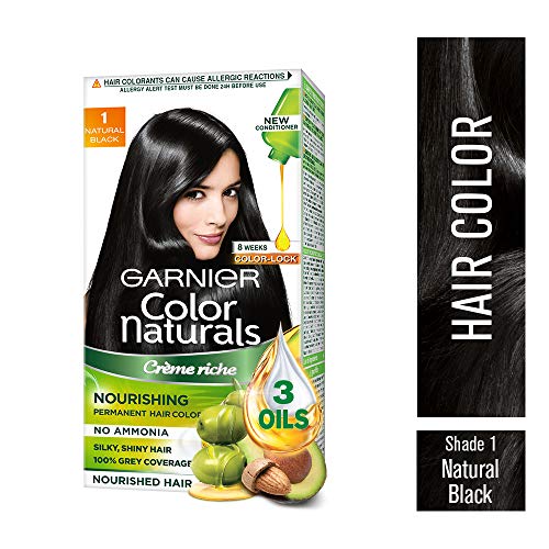 Image of Garnier Color Naturals Creme hair color, Shade 1 Natural Black, 70ml + 60g & Garnier Fructis Long and Strong Strengthening Conditioner, 175ml