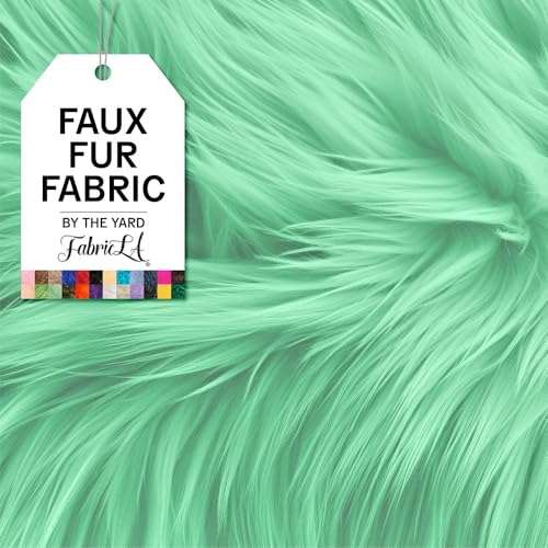 FabricLA Faux Fur Fabric by The Yard - Artificial Craft Fur - 180" X 60" Inch Wide - Fur Fabric for Craft Supply, DIY Furry Plush Projects, Sewing, Decoration, Upholstery, Mint, 5 Yard