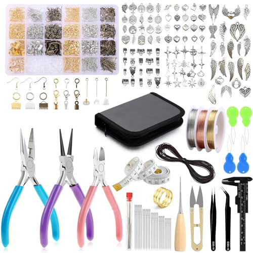 Jewellery Making Tools 1450pcs Jewellery Repair Making Supplies Findings Kit with 3 Pliers Wires Earring Hooks and Other Jewelry Necklace Repair Arts Crafts with Storage Case for Adult or Beginners