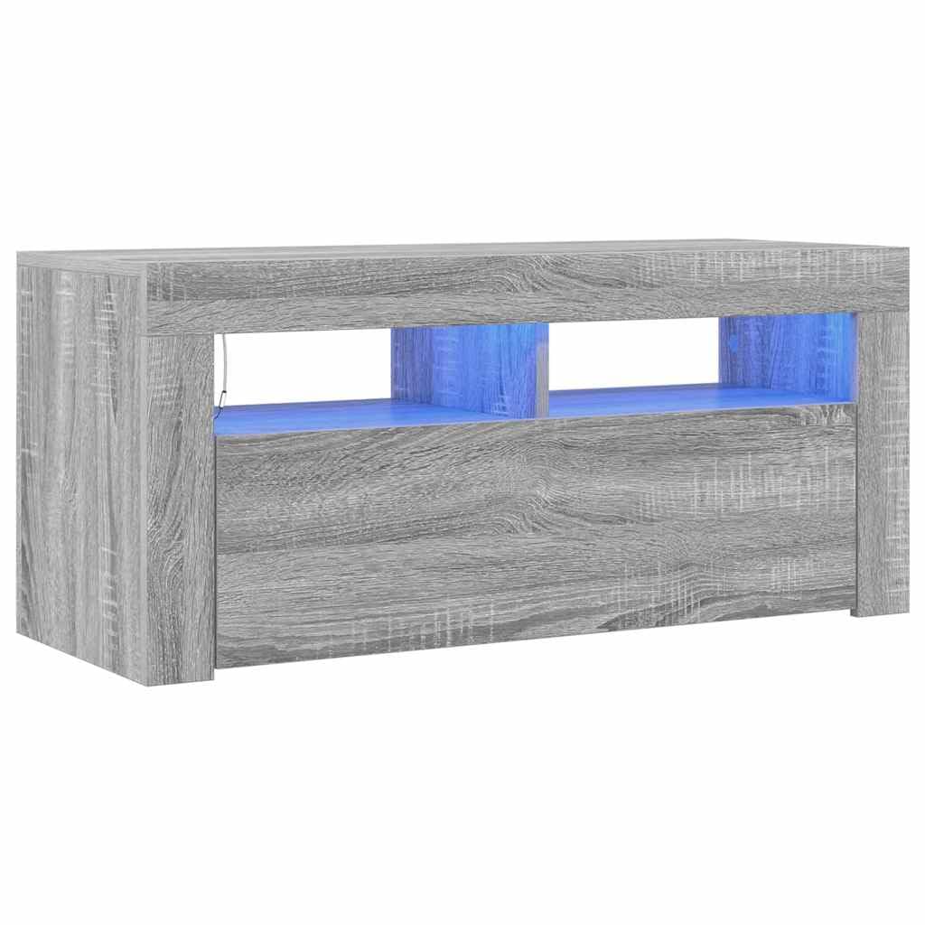 vidaXL Mobile Porta TV con Luci LED Grigio Sonoma 90x35x40 cm, mobiletto, mobiletto HiFi, Mobile con luci LED, Supporto TV