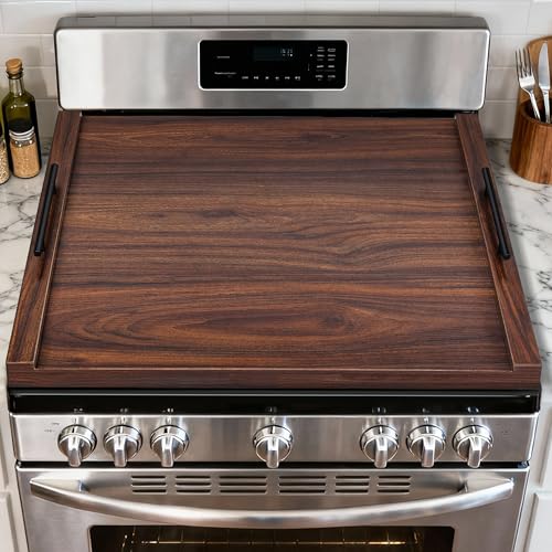 WAUTENANTY Noodle Board Stove Cover with Handles Ultra Thick Wood Stove Top Cover Board for Electric/Gas Stove Counter Space Top Covers Used As Sink Covers & Decorative Tray (Walnut Color)