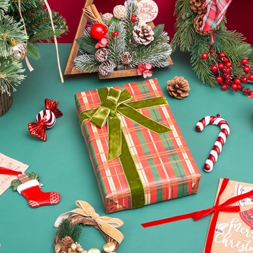 Image of QIANF Vintage Moss Green Velvet Ribbon Christmas Ribbon for Gift Wrapping Crafts Christmas Tree Ornaments Garland Decorations, 1 Inch X 25Yd