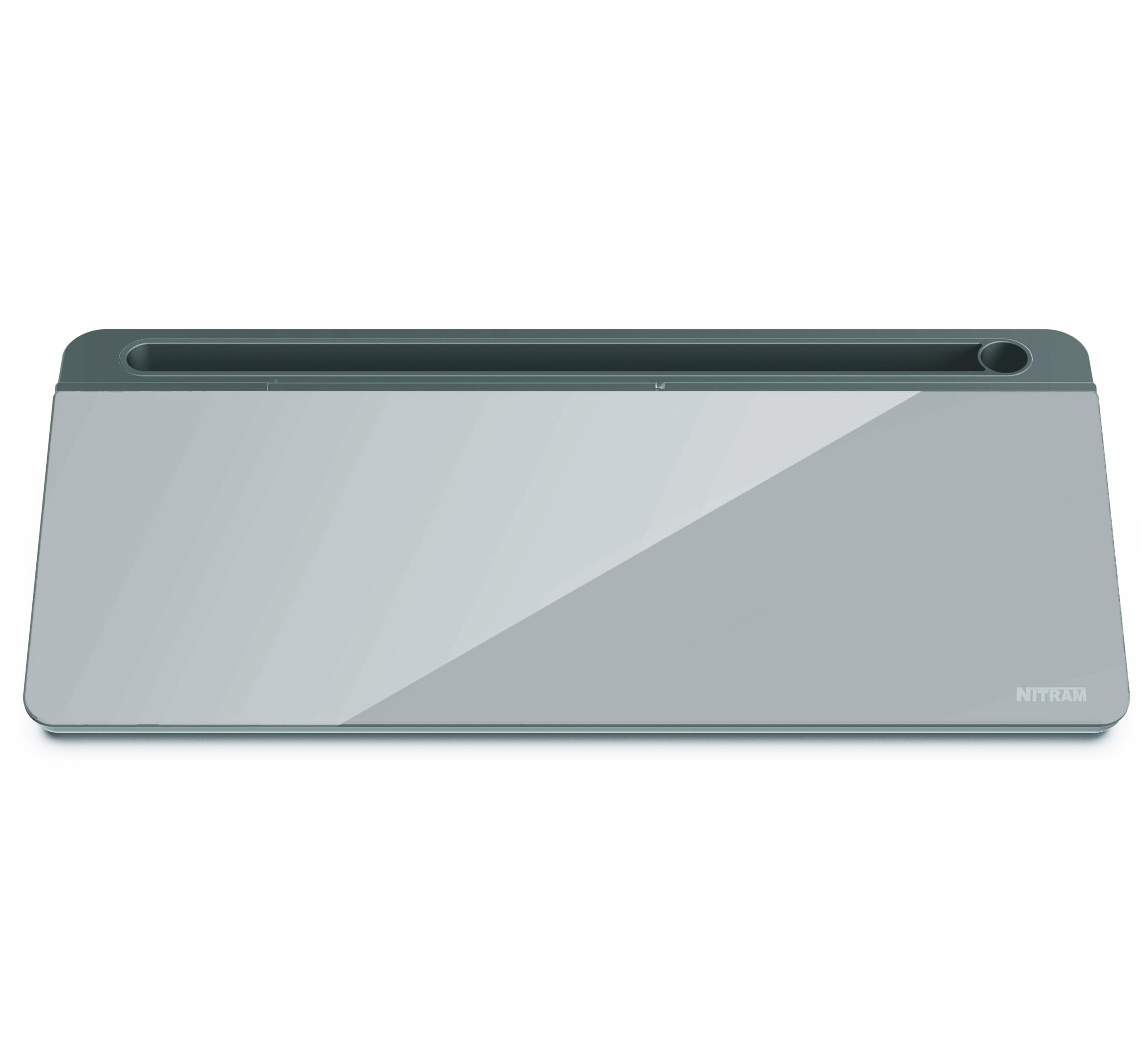NITRAM Lavagna da scrivania o ufficio in vetro con cassetto portaoggetti e scomparto per accessori Dimensioni: 40,5 x 18,5 x 6 cm con cancellino.e 2 pennarelli (Grigio)
