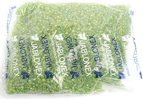 Czech Glass Seed Bead/Pony Bead 6/0 Transparent Light Green Rainbow AB - 500g Bulk Bag by Preciosa (Jablonex)