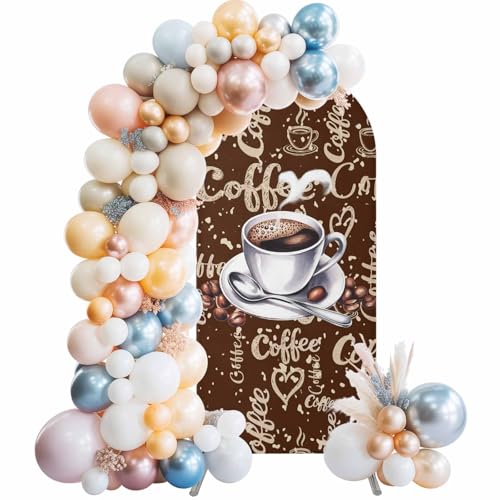 6FT Arch Backdrop Cover,Country Coffee Bean Drink White Cup Spandex Arch Covers Stretchy Fitted Arches Stand Cover Vintage Brown Farmhouse Wedding Birthday Party Banquet Decorations