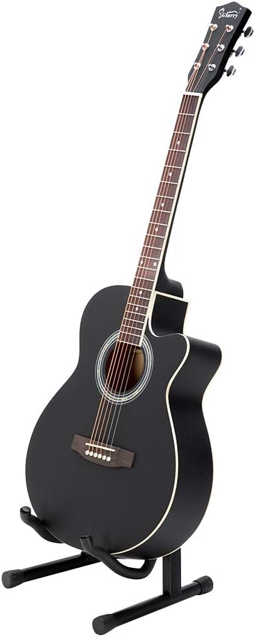 40 Inch Wood Guitar Kit Bundle - Guitar Beginner Starter Kit Acoustic Guitar Spruce Front Cutaway Folk Guitar with Bag & Board & Wrench Tool Black