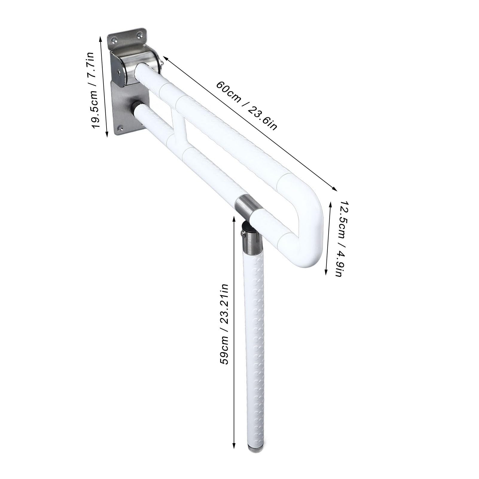 Fabater Barras de Apoyo para Inodoro, Barras de Apoyo para Baño Plegables de Acero Inoxidable de 60 Cm, de para Discapacitados con Superficie Antideslizante que Brilla en la Oscuridad para Personas