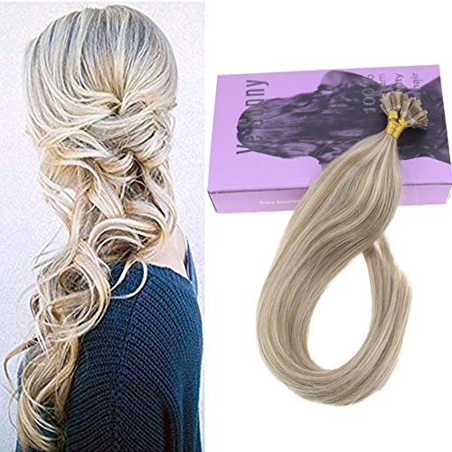 VeSunny 20" Blonde Highlights Hair Extensions Fusion Tip Human Hair #16/22 Blonde Flat Tip Remy Hair Extensions Real Straight Hair Grade 7A 1G/S 50G/Pack