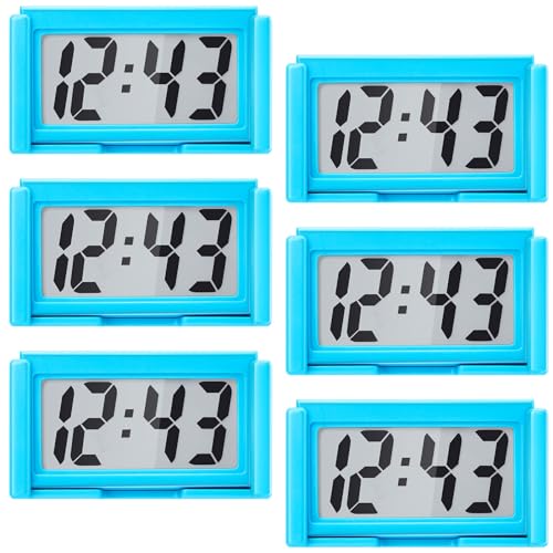 Image of Frienda 6 Pieces Mini Digital Clock Small Digital Clock Stick on Battery Operated Self Adhesive Bracket for Car Dashboard Fridge (Blue)