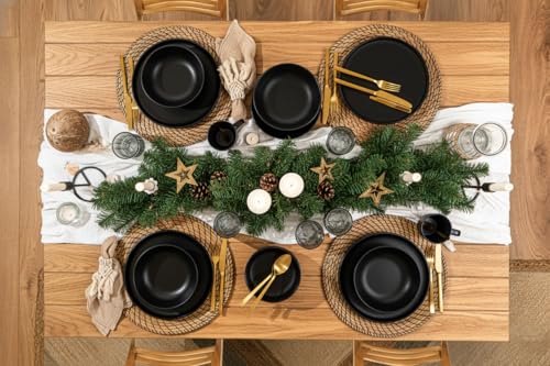 SÄNGER Madeira | Steingut Geschirr Set 18 tlg, Teller Set 6 Personen, Geschirrset 6x Speiseteller 6x Müslischalen 6x Dessertteller, Tafelservice schwarz kratzfest, Essgeschirr matt | VALUE COLLECTION