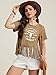 Womens Western Shirt Rodeo Wild West Vintage Cowgirl Graphic Tees Cow Bull Short Sleeve Fringe Tassel Top (S)