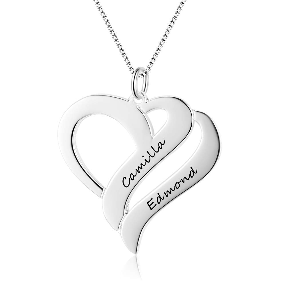 Gaosh Collar de mujer grabado personalizado con 2 nombres de cadena de plata de ley 925 BFF Colgante en forma de corazón Collares de amistad para aniversario