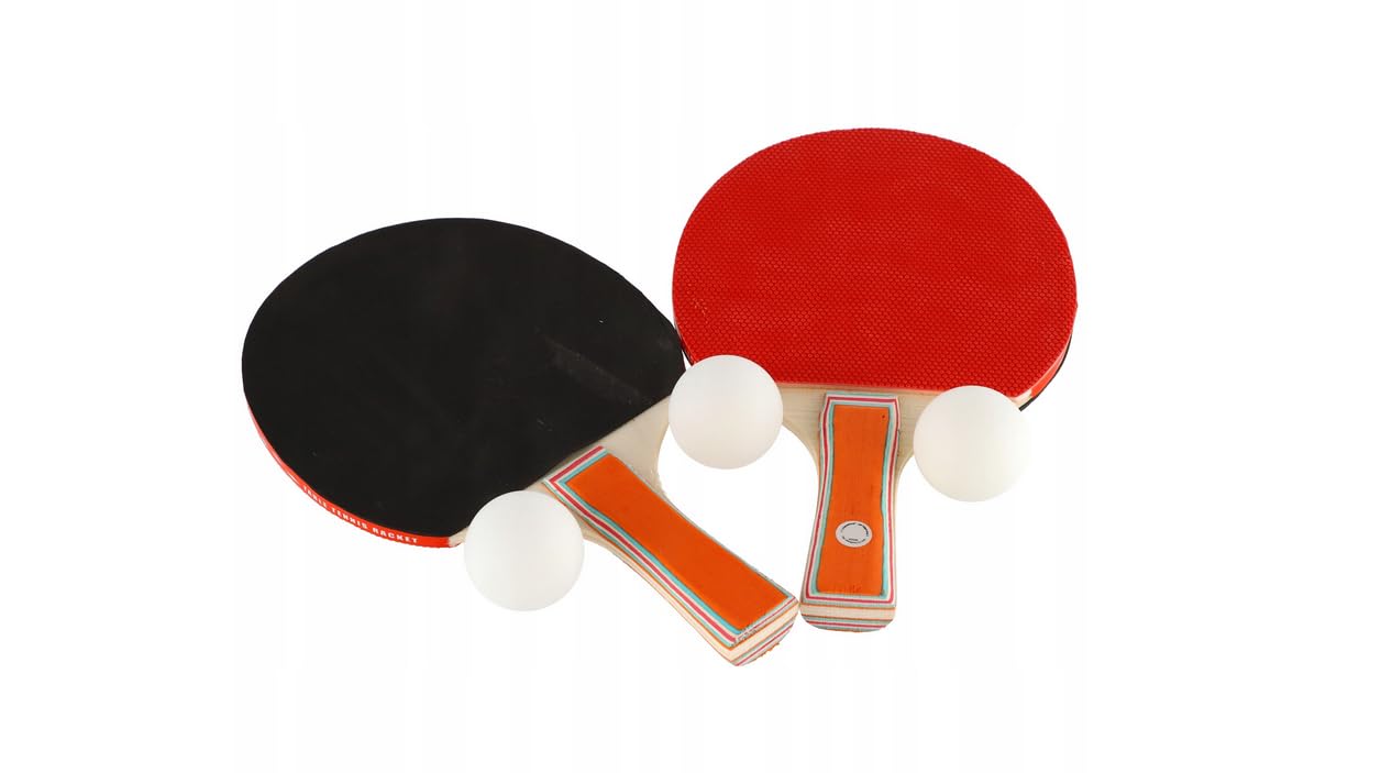 Juego de tenis de mesa – 2 raquetas (rojo/negro) y 3 pelotas – Kit de ocio para interior y exterior, ideal para principiantes y familias