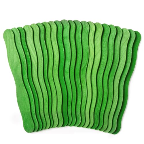 WISYOK 8 inch Wavy Craft Sticks 50 Pack Green