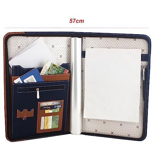 Image of Professional PU Leather Multipurpose B4 Size Front Zip Lock Design Document Holder 20 Leafs Zipper File Folder Organizer for Certificates, Marksheets, Degrees, Interview Portfolio (Brown)