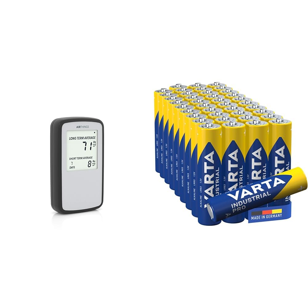 Airthings Corentium Home Radon-Gas-Detektor & VARTA Batterien AAA, 40 Stück, Industrial Pro, Alkaline Batterie, 1,5V, Vorratspack in umweltschonender Verpackung, Made in Germany [Exklusiv bei Amazon]
