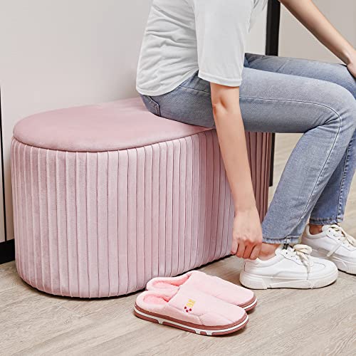 Pinplus Round Storage Ottoman, Pink Velvet Circle Ottoman, Foot Rest Stool Large Toy Chest With Lid For Living Room Bedroom Coffee Table Dorm, 31.5" X 15.7" X 15.7" #TOP7