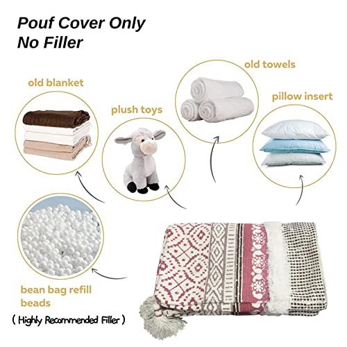 blue-page-Boho-Tufted-Decorative-Unstuffed-Pouf-Farmhouse-Casual-Ottoman-Pouf-Cover-with-Big-Tassels-Handwoven-Foot-RestCushion-Cover-ONLY-for-Bedroom-Living-Room-18x18x16-Pink blue page Boho Tufted Decorative Unstuffed Pouf Farmhouse Casual Ottoman Pouf Cover with Big Tassels Handwoven Foot RestCushion Cover ONLY for Bedroom Living Room 18x18x16 Pink