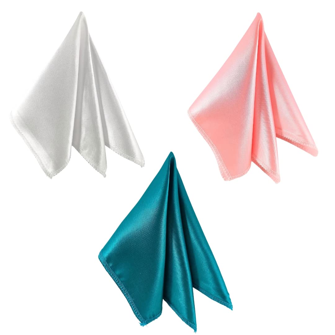 Satin Pocket Square for Men, Wedding Handkerchief for Suits, Blazers & Tuxedo, Men's Pocket Square Combo (Pack of 3) (Pink,White & Turquoise)-image-26