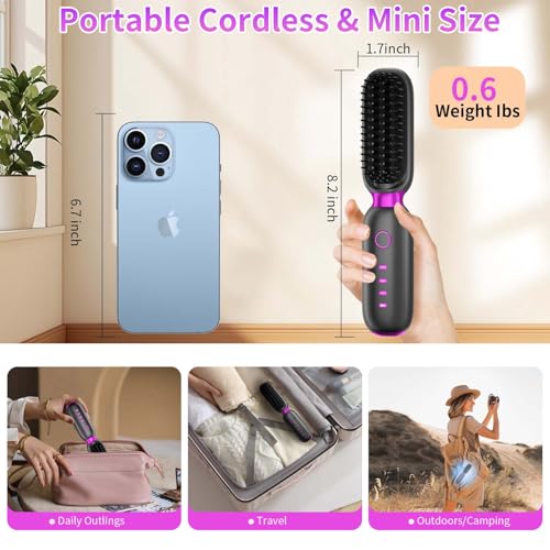 Escova alisadora de cabelo sem fio com bolsa de armazenamento, pente alisador de cabelo iônico nagat