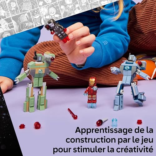LEGO ǀ Marvel Iron Man et War Machine Contre Les Drones de Hammer - Jeu de Construction - 2 Minifigurines & 2 Figurines d'action avec Lance-Tenons - Cadeau de Super-Héros pour Garçon dès 7 Ans 76320