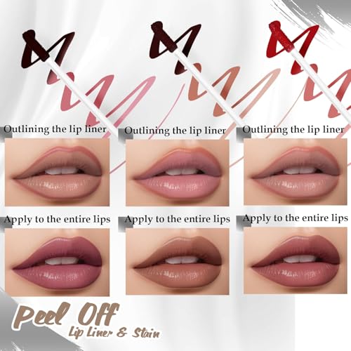 Prreal 3PCS Peel Off Lip Liner Stain, Lip Stain Peel Off Tattoo Lip Liner with Tweezer, Waterproof, Long Lasting Lip Gross, Highly Pigmented Matte Finish Lip Tint Stain Lipstick(01+02+04) - Image 3