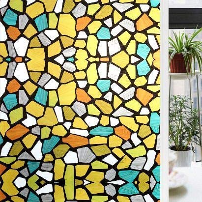 Image of ELTON 3D Window Vinyl Privacy Self Adhesive Decorative Film for Bathroom Door Window Heat Control Anti UV (Shiny Multicolor Stone, 2 x 50 feet, Transparent Dots ).