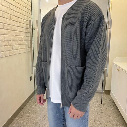 Men's Knit Full Zip Up Casual Sweater Solid Regular Fall Winter Sweaters Loose Fit Cardigan Classic Sweater (Grey,X-Large)3