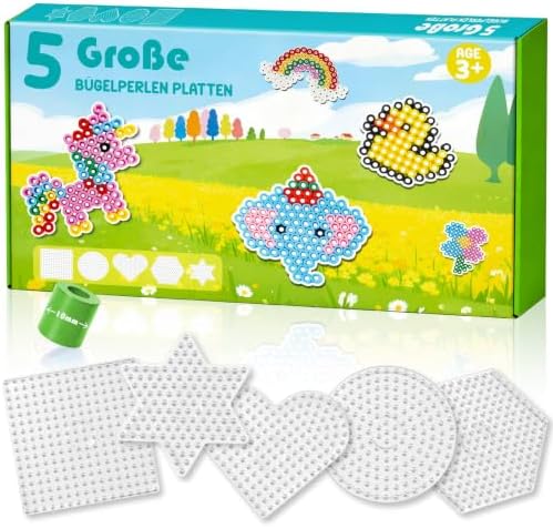Bügelperlen Platten Set 5 tlg. für 10mm Perlen | – Große Steckplatten Transparent in Verschiedenen Formen für kinder & Anfänger – Kreatives Bastelset für DIY Motorikspielzeug