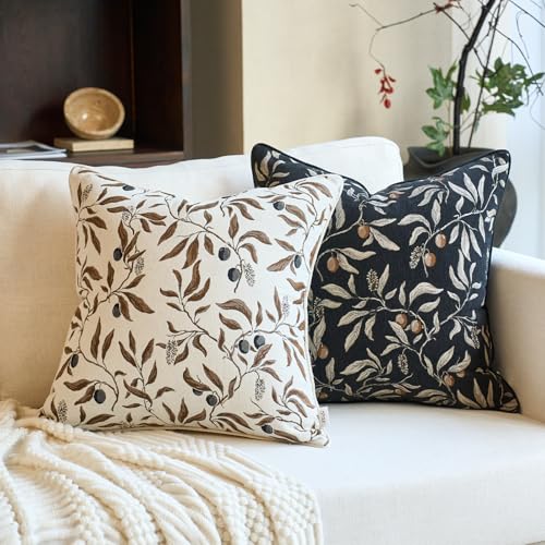 Image of Alerfa Beige Floral Throw Pillow Cover 18 x 18 Inch Sqaure Luxury Decorative Pillow Cover for Couch Living Room Bedroom