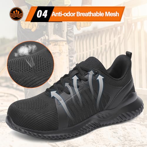 LUPWEE Steel Toe Shoes for Men Slip Resistant Safety Work Shoes Puncture Proof Comfortable Indestructible Sneakers Industry Construction Warehouse Black 44