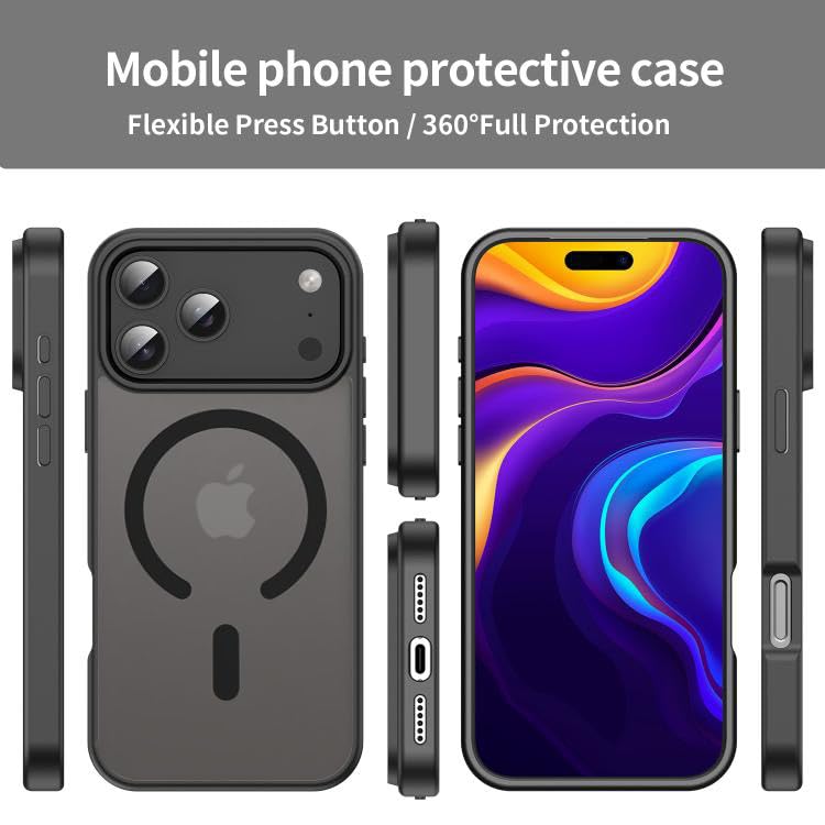 Image of Elzzi Magnetic for iPhone 17 Pro Max Case (Compatible with MagSafe) Slim Translucent Matte Shockproof with Anti-Fingerprint Phone Case, Black Matte Translucent