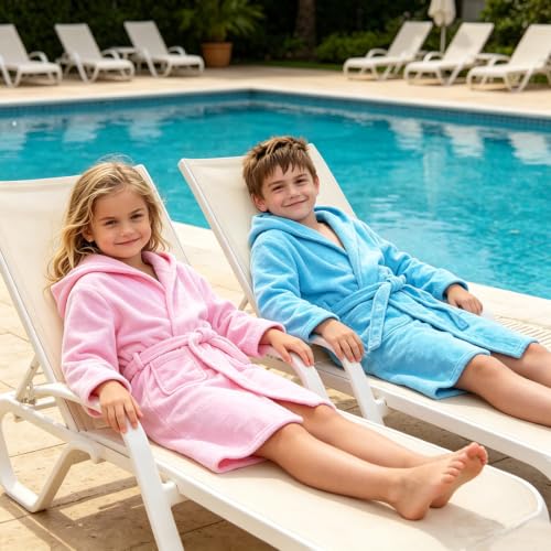 Image of Kids Swim Cover Up Boys Girls Cotton Tie Hooded Towel Robe