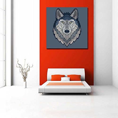 Image of ArtzFolio Wolf Head Mascot | Premium Canvas Painting for Bedroom & Living Room | Wooden Stretching | 24 x 24 inch (61 x 61 cms)