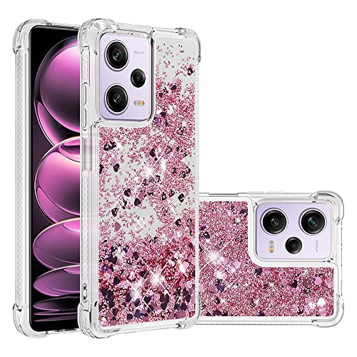 Cover per Xiaomi Redmi Note 12 Pro 5G Custodia Brillantini Paillette Liquido Sabbie Trasparente Bumper con Protezione Antiurto per Note 12 Pro 5G Love Rose YB silicone