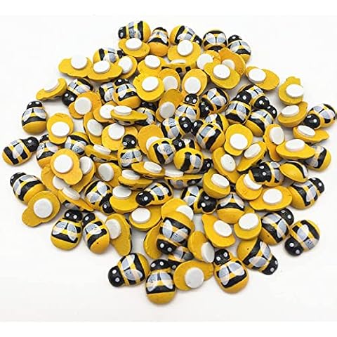 BeeSpring 9X12MM Wood Bumble Bees Stickers Self Adhesive Easter Crafts Toppers Embellishments for Scrapbooking Cardmaking Pack of 150 (Yellow) Cover