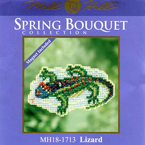 Image of Lizard Beaded Counted Cross Stitch Ornament Kit Mill Hill 2017 Spring Bouquet MH181713