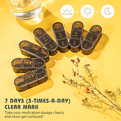 Image of Pill Organizer, Weekly Pill Dispensers, 3 Times A Day, 7 Day Pill Box, Large Compartments Travel Pill Container, Moisture-Proof Medicine Case for Fish Oil Vitamins Pills (Transparent Black)