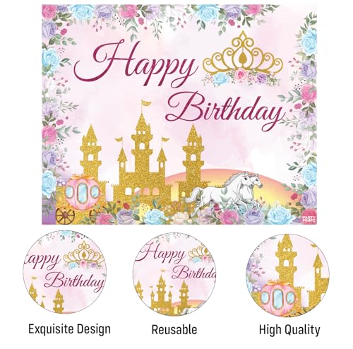 Image of Party Propz Princess Theme Birthday Decoration Items for Girls, 2pcs Backdrop 5x4 ft with Ribbon, Princess Decoration for Birthday Girls, Bday Decorations Kit & Items for Baby Girl (Cloth Banner)