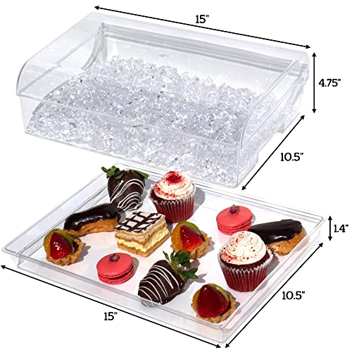 Ice Chilled Party Platter - Large Removable Serving Tray And Hinged Lid | Ideal For Appetizers, Seafood, Cheeses, Meats, Desserts And More | 3 Tongs Included | Charcuterie Board #TOP3